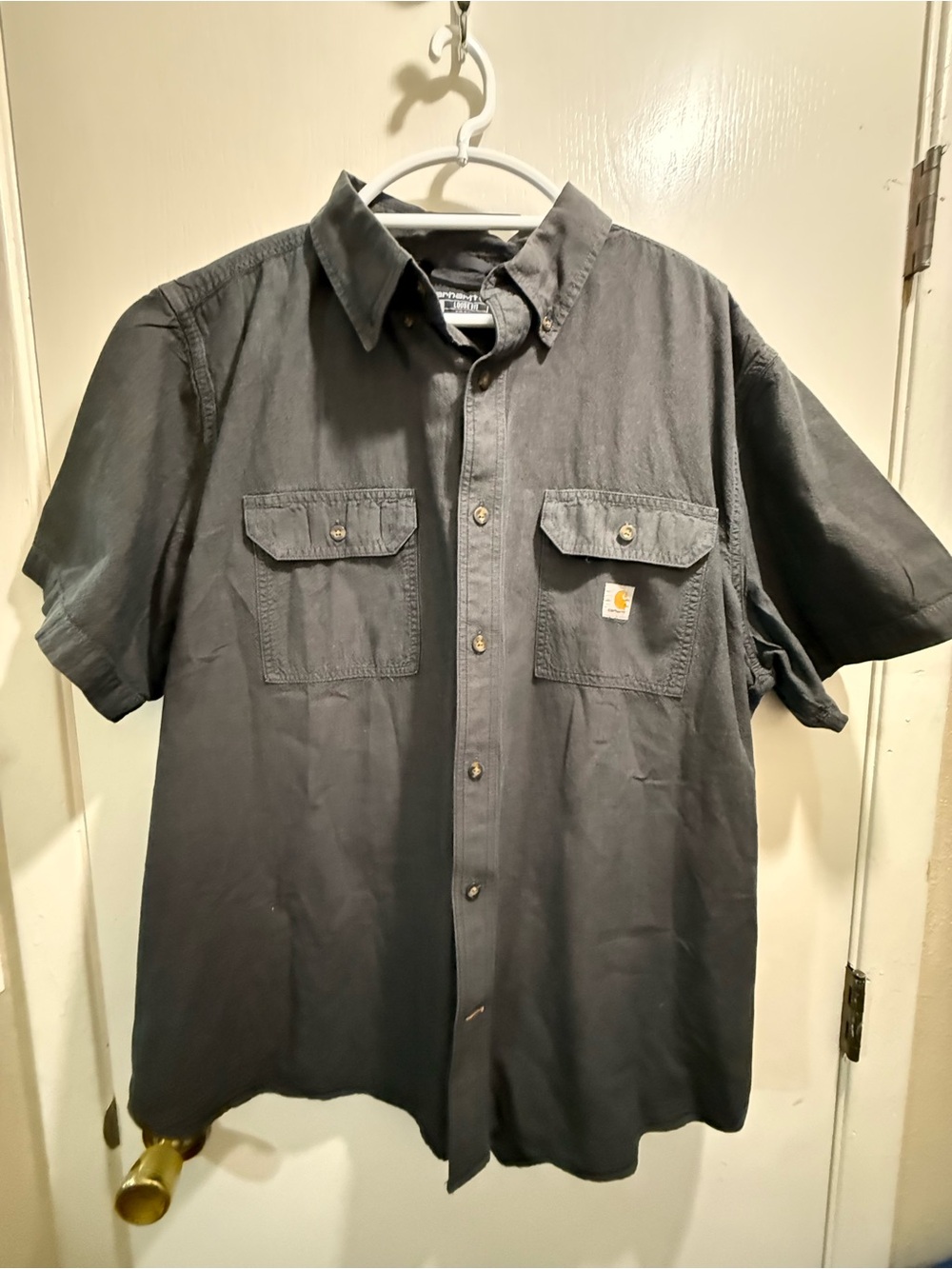 Carhartt Men’s Short Sleeve Button-Down Shirt in Charcoal Gray